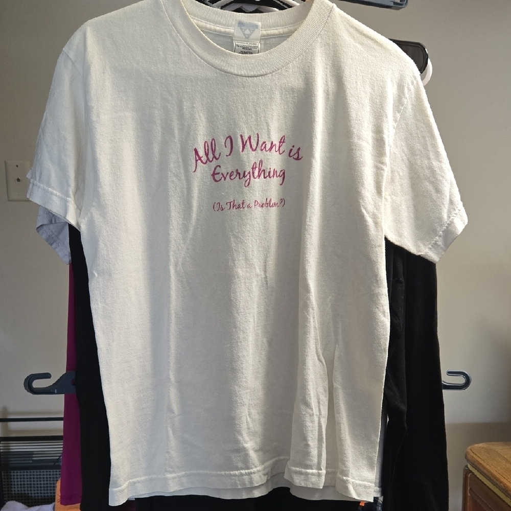 Youth L White T-Shirt with Pink Embroidery